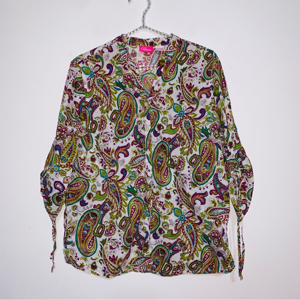 Pappagallo Blouse Women's Size L Colorful Paisley Print Women's Top